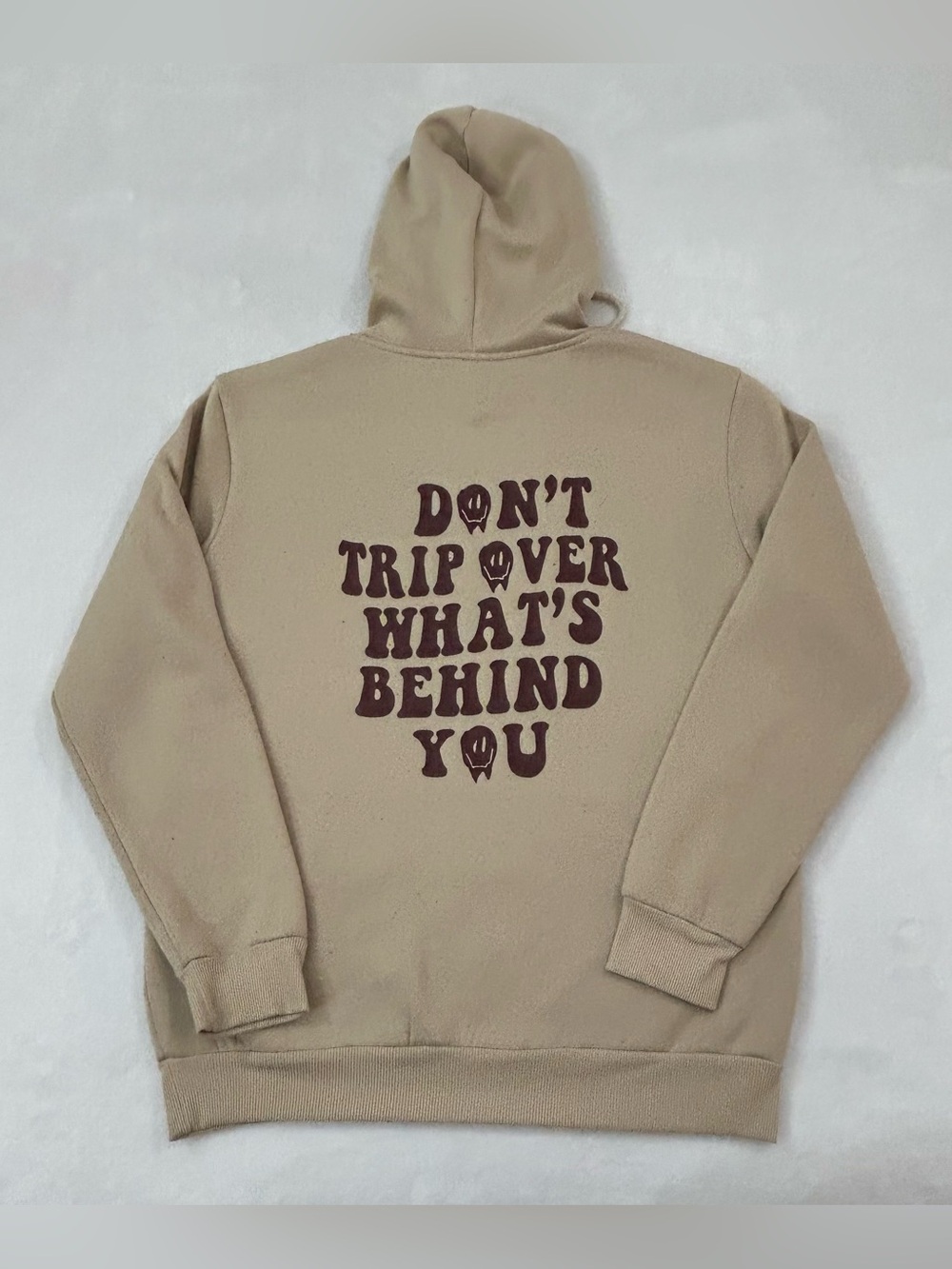SHEIN Don’t Trip Over What’s Behind You Tan Graphic Hoodie Sweatshirt Adult S